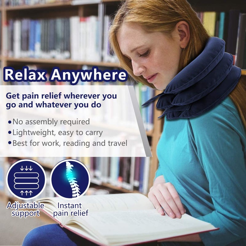 Ççs S Cervical Neck Traction Device for Instant Neck Pain Relief - Inflatable & Adjustable Neck Stretcher Neck Support Brace, Best Neck Traction Pillow for Home Use Neck Decompression (Blue) - Image 4